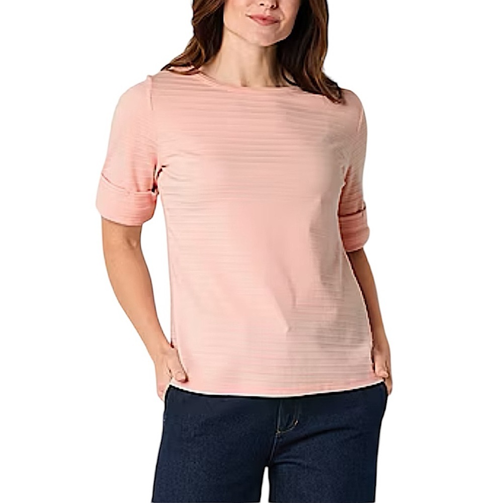 Liz Claiborne Top‎ Women's XS Boat Neck Seashell Pink T-Shirt